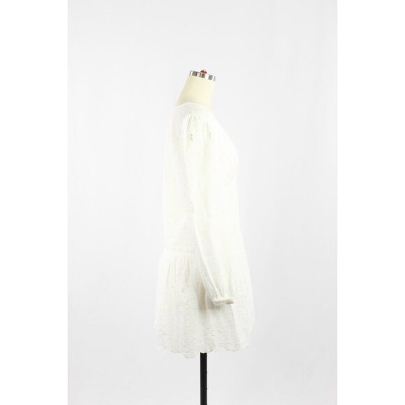 ZARA White Cotton Embroidered Eyelet Long Sleeve Button Front Mini Dress, Size M - Picture 2 of 16